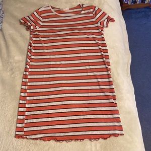 Pink Rose Orange and White Striped Long Shirt L